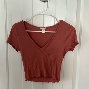 Pink V neck cotton t shirt